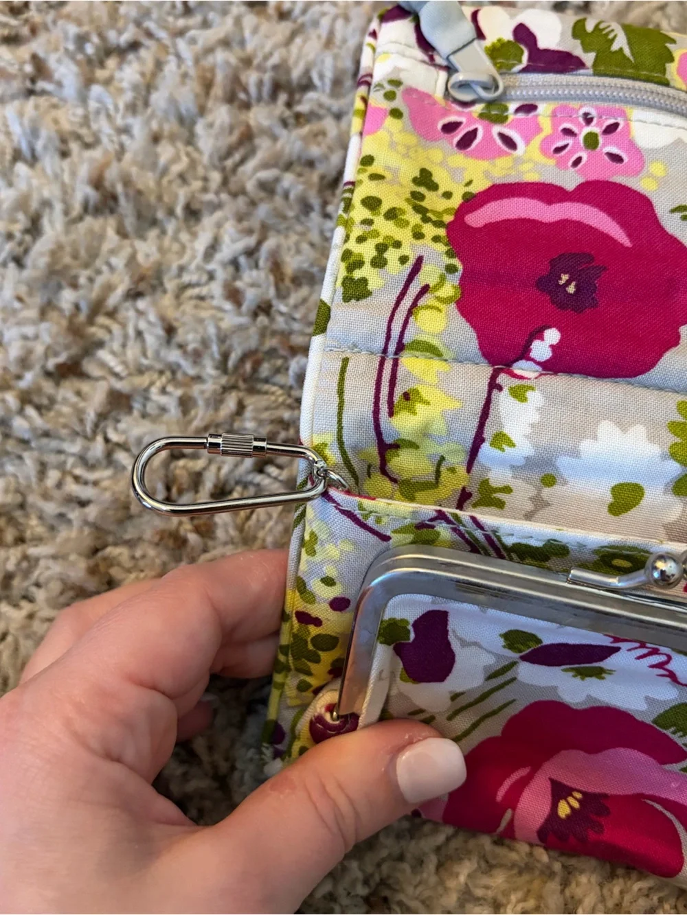 Vera Bradley Floral Quilted Zip Pouch in Pink, Lime & Cream - Picture 5 of 7